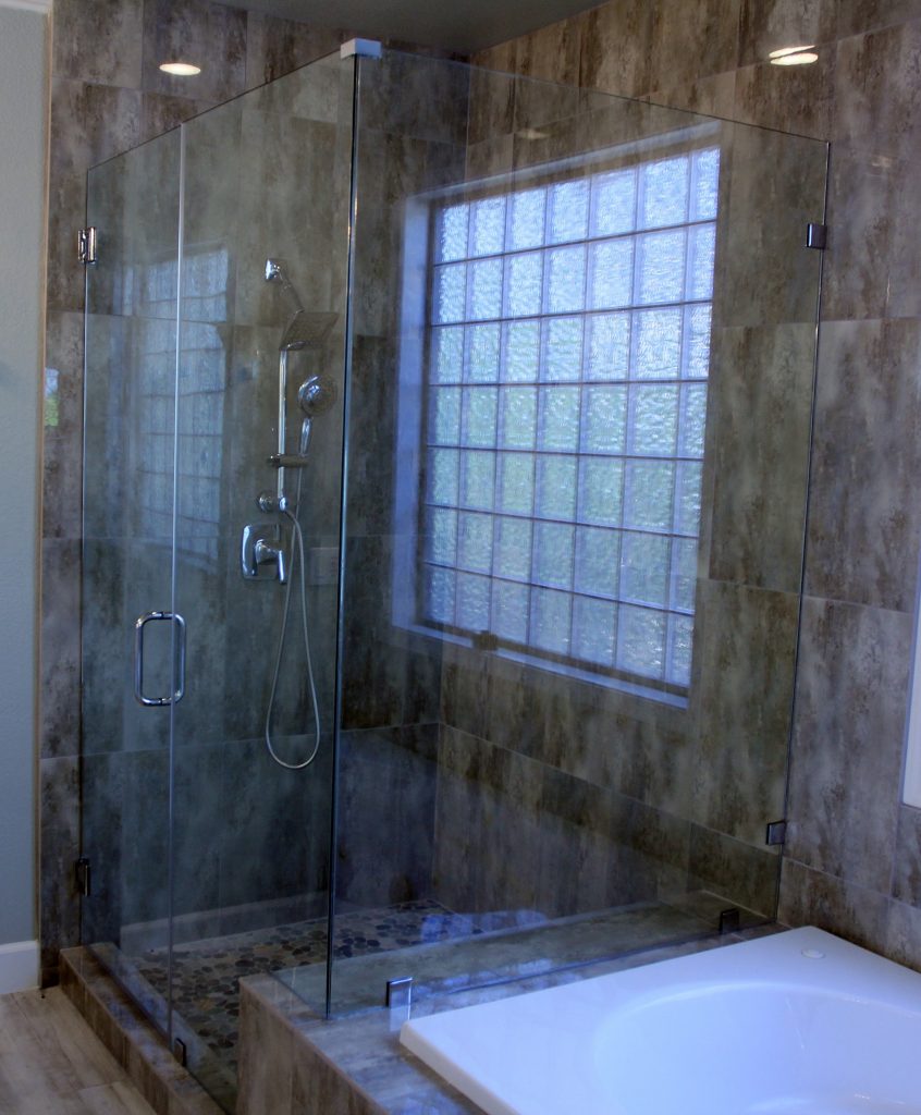 shower with decorative window